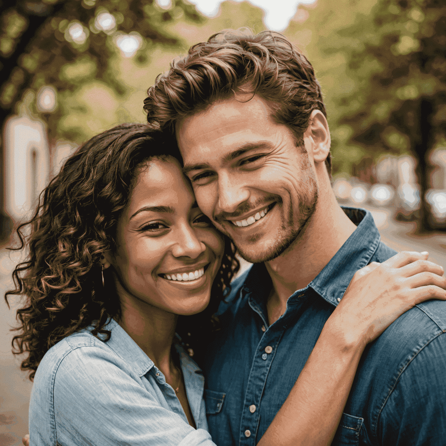 Happy couple embracing and smiling, representing a fulfilling relationship