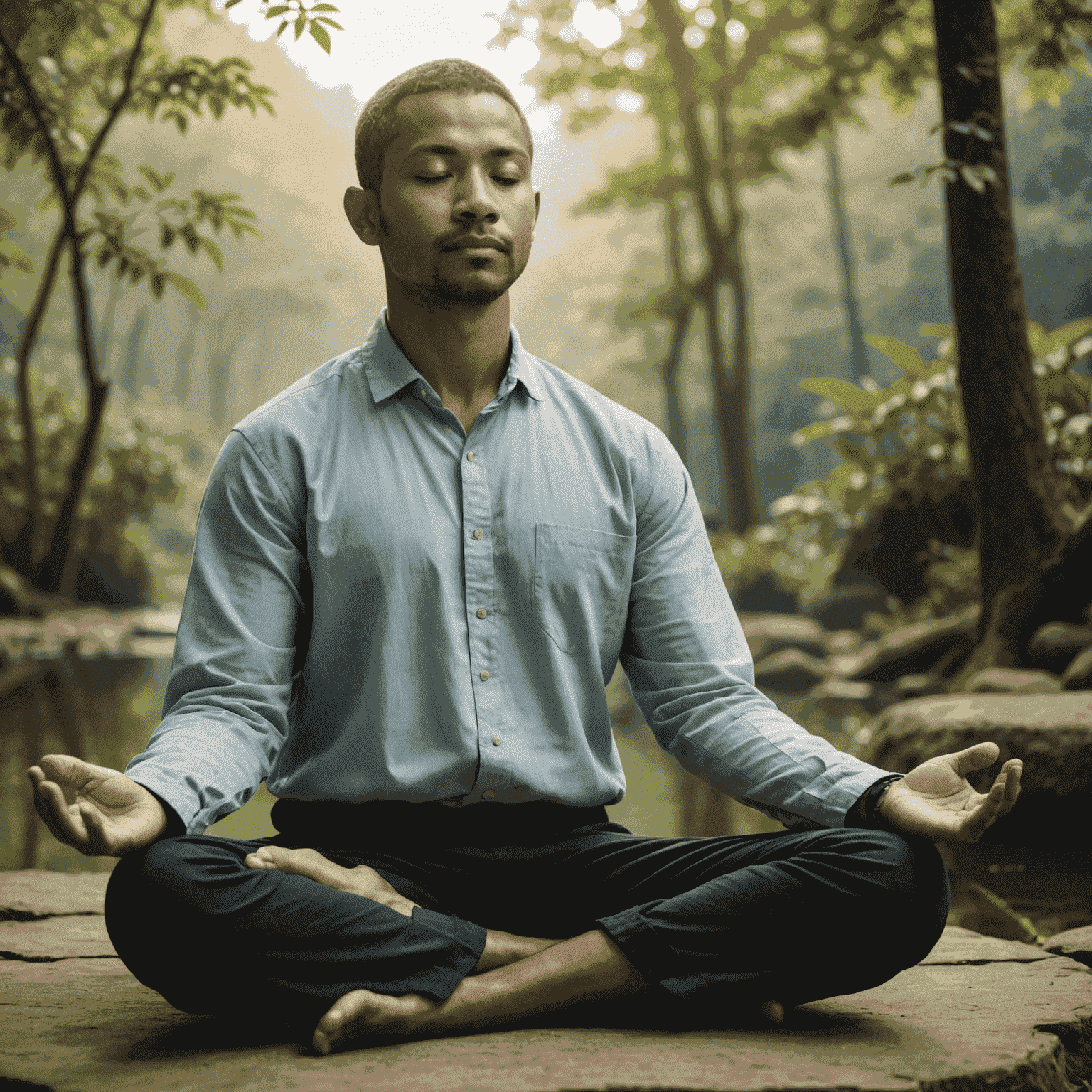 Person meditating peacefully, representing self-reflection and positive mindset